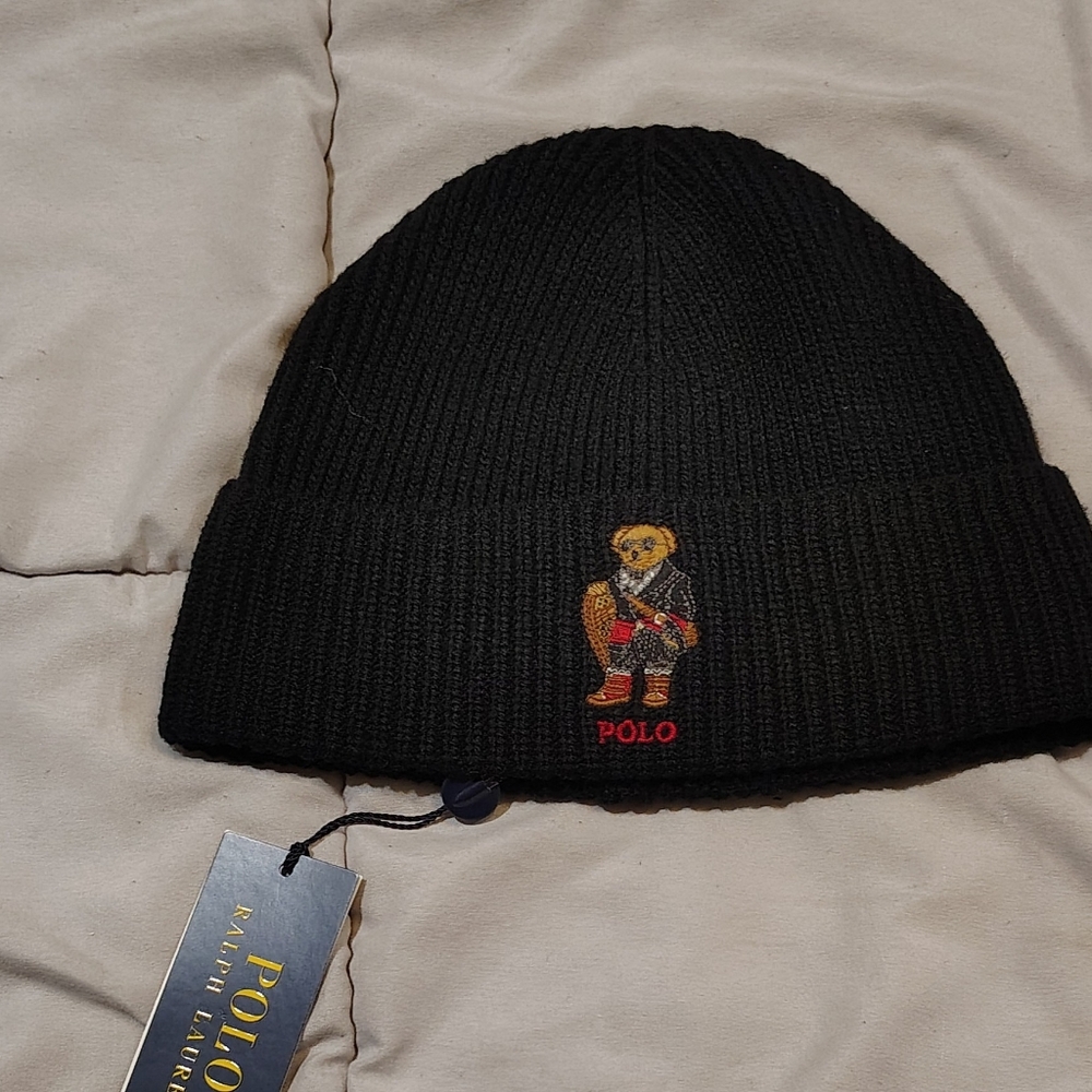 Polo by Ralph Lauren Black Beanie with Iconic Bear
